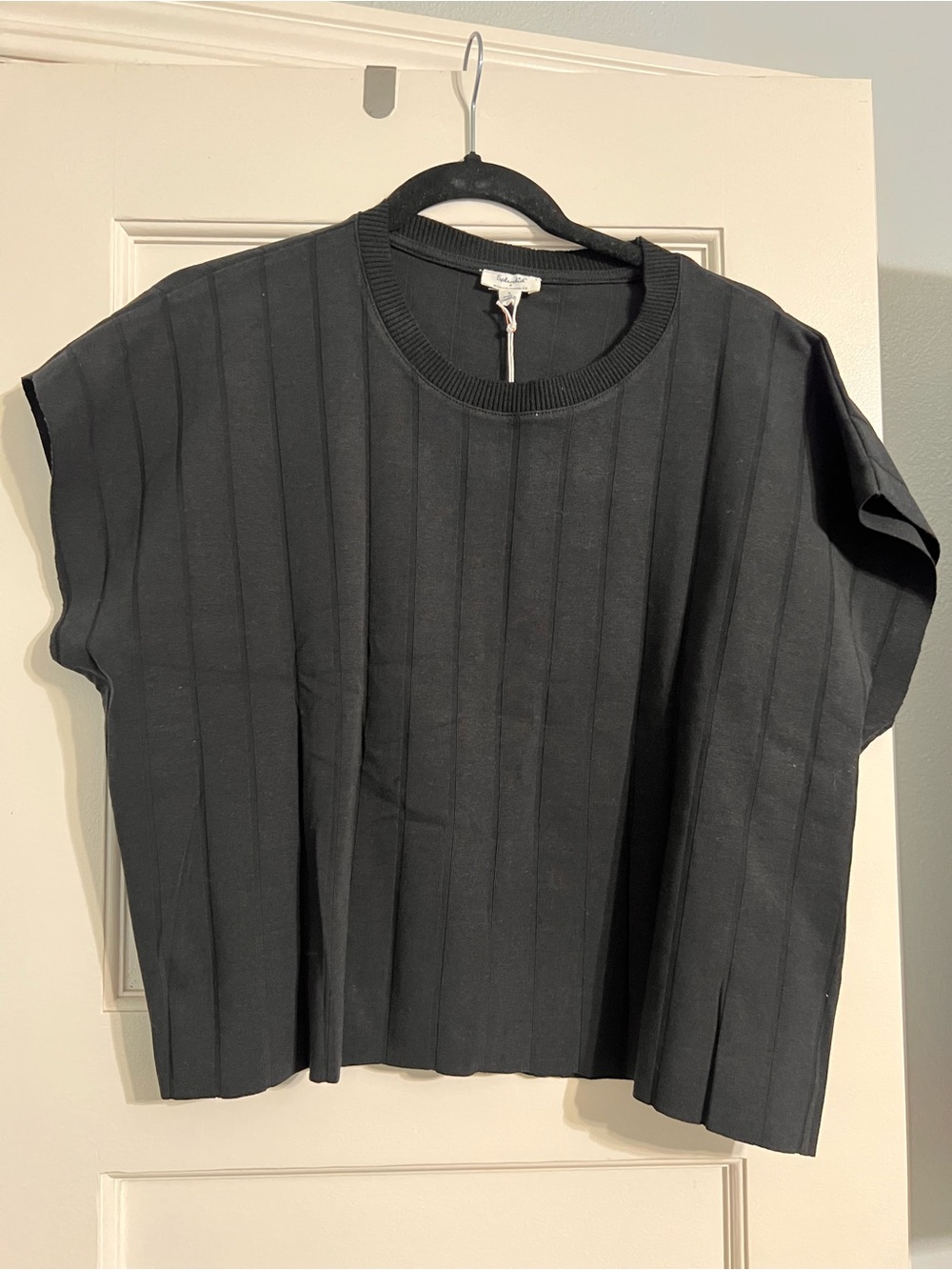 Splendid Black Ribbed Short Sleeve Top